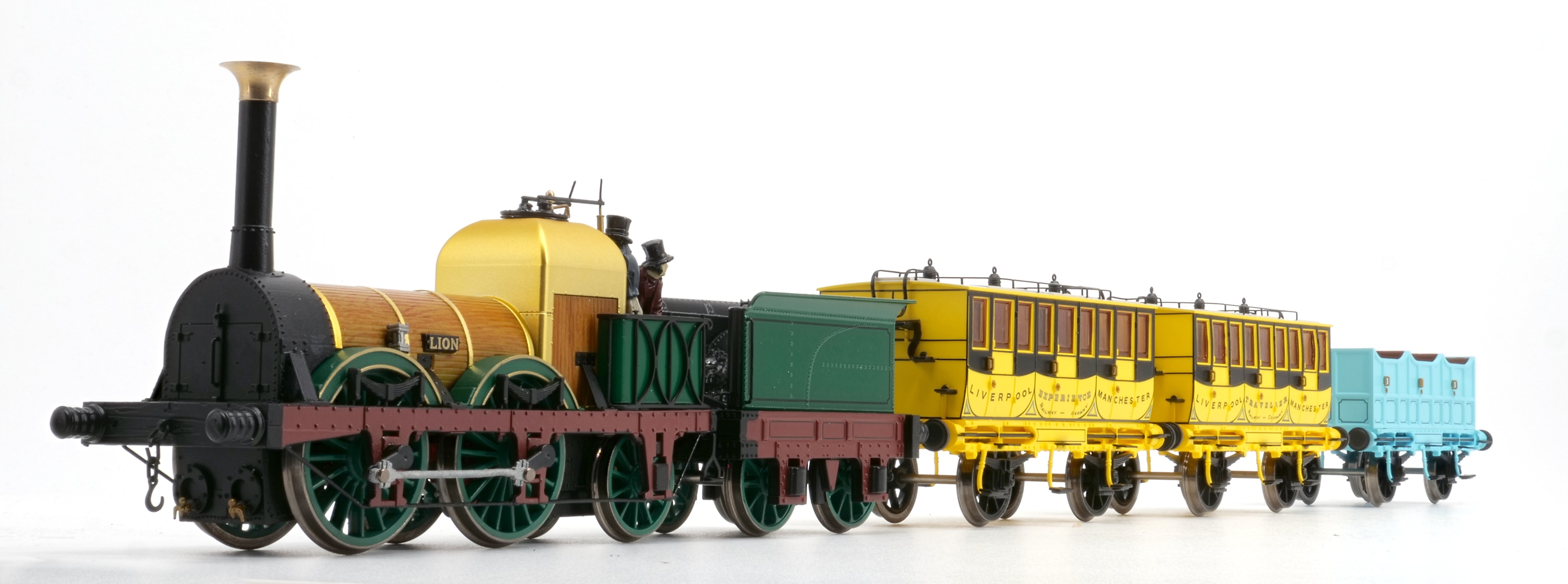 Hornby’s latest Liverpool and Manchester Railway (LMR) centenary train pack containing LMR 0-4-2 Lion