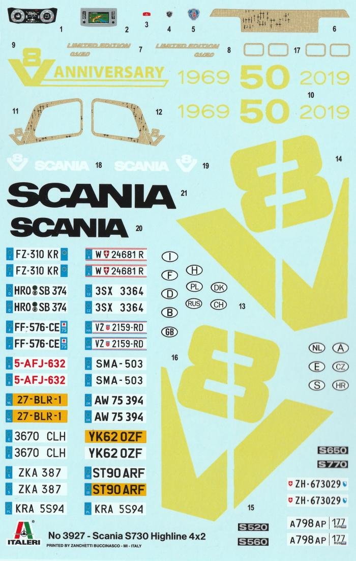 Italeri 3927 1/24 Scania S730 Highline Decals