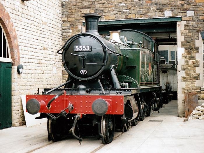 GWR '4575' 2-6-2T 5553 stands outside the remains of Swindon Works on September 21 2002.