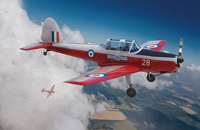 AMW126 Airfix Chipmunk T.10 flying above the clouds side view