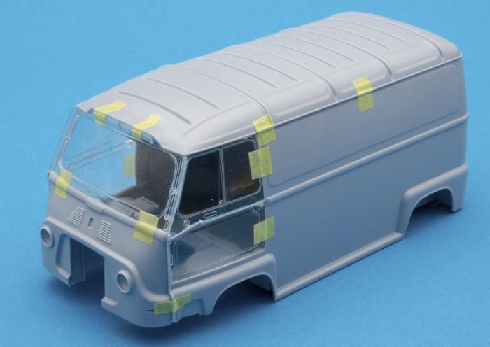 Wooden Car of a Renault R 4 Van on a Scale 1/24 