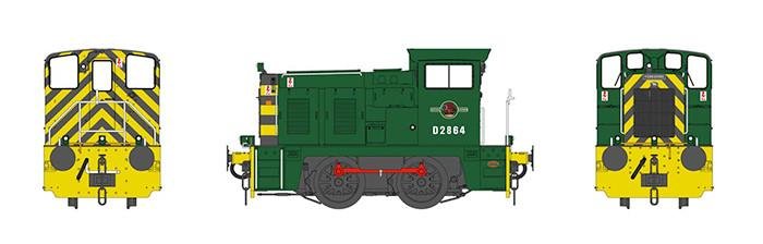 Artwork for Heljan's 'OO' gauge model of Class 02 D2864 in BR green.