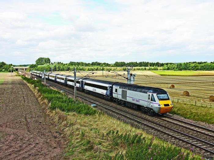 Led by 43314 an East Coast HST set forming 1E11 the 10.30 Edinburgh - Kings Cross service near Hambleton South Junction, the service should have started in Aberdeen but the Aberdeen - Waverley leg of the journey had been cancelled. 15/8/14. Â©John Chalcraft/www.railphotoprints.co.uk