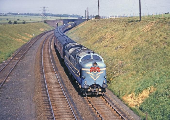 'Deltic' near Halton Junction, with the up 'Merseyside Express', 6/57. ©www.railphotoprints.co.uk -the late R. A. Whitfield
