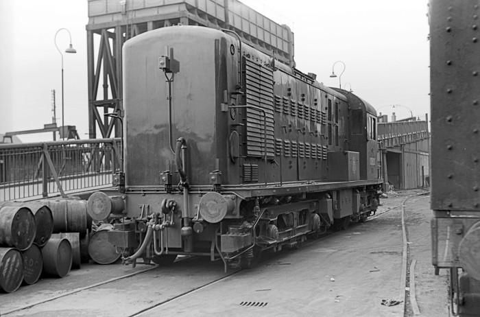 The Unique North British Built Type 1 827 HP Bo-Bo Diesel Electric at a makeshift diesel fuel point, but where is it, at the date the loco was allocated to Rugby shed, May '55. ©Ranwell Collection/Rail Photoprints