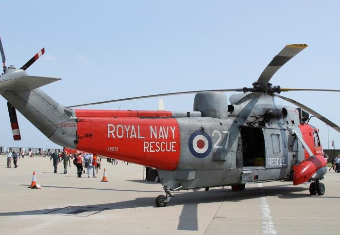 With its red airframe sections, 771 Naval Air Squadron Sea King HU.5 XV673/27 makes for an eye-catching exhibit among the show’s static display.