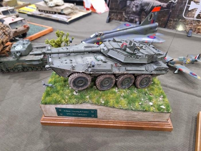 Above: This Trumpeter 1/35 VRC-105 Centauro was an impressively finished highlight of the Nottinghamshire Scale Modellers display. Note the hare leaping out of the way.