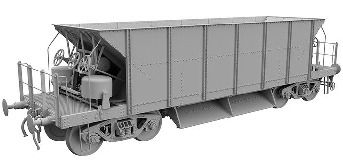 Ellis Clark Trains is producing the 'Seacow' and 'Sealion' ballast hoppers for 'O' gauge. These are the CAD drawing renders for the new models.
