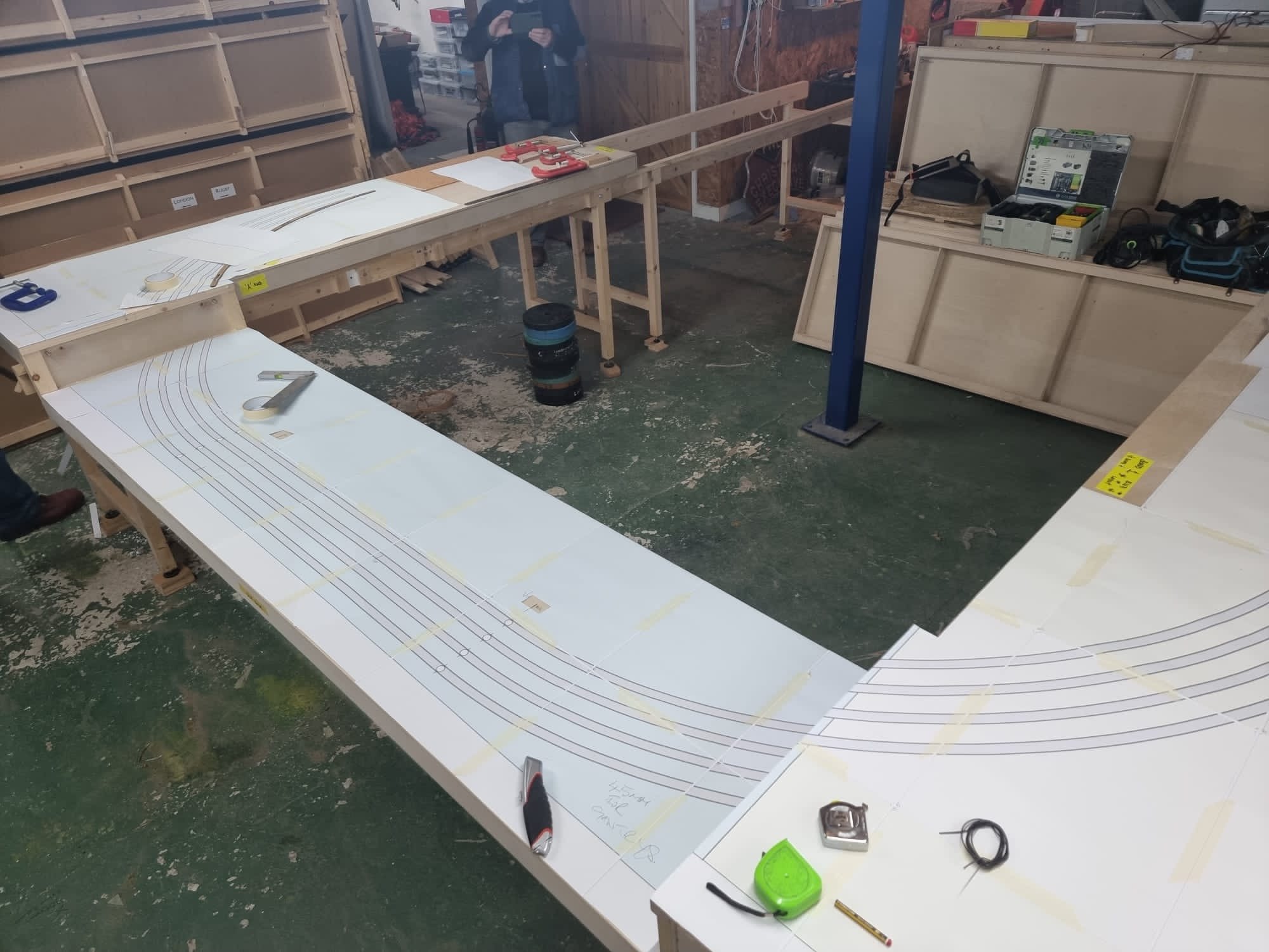 The Railnuts are working on creation of lower end boards which will take the scenery around one end of the Making Tracks layout to model Bushey Viaduct on the approach to the station.